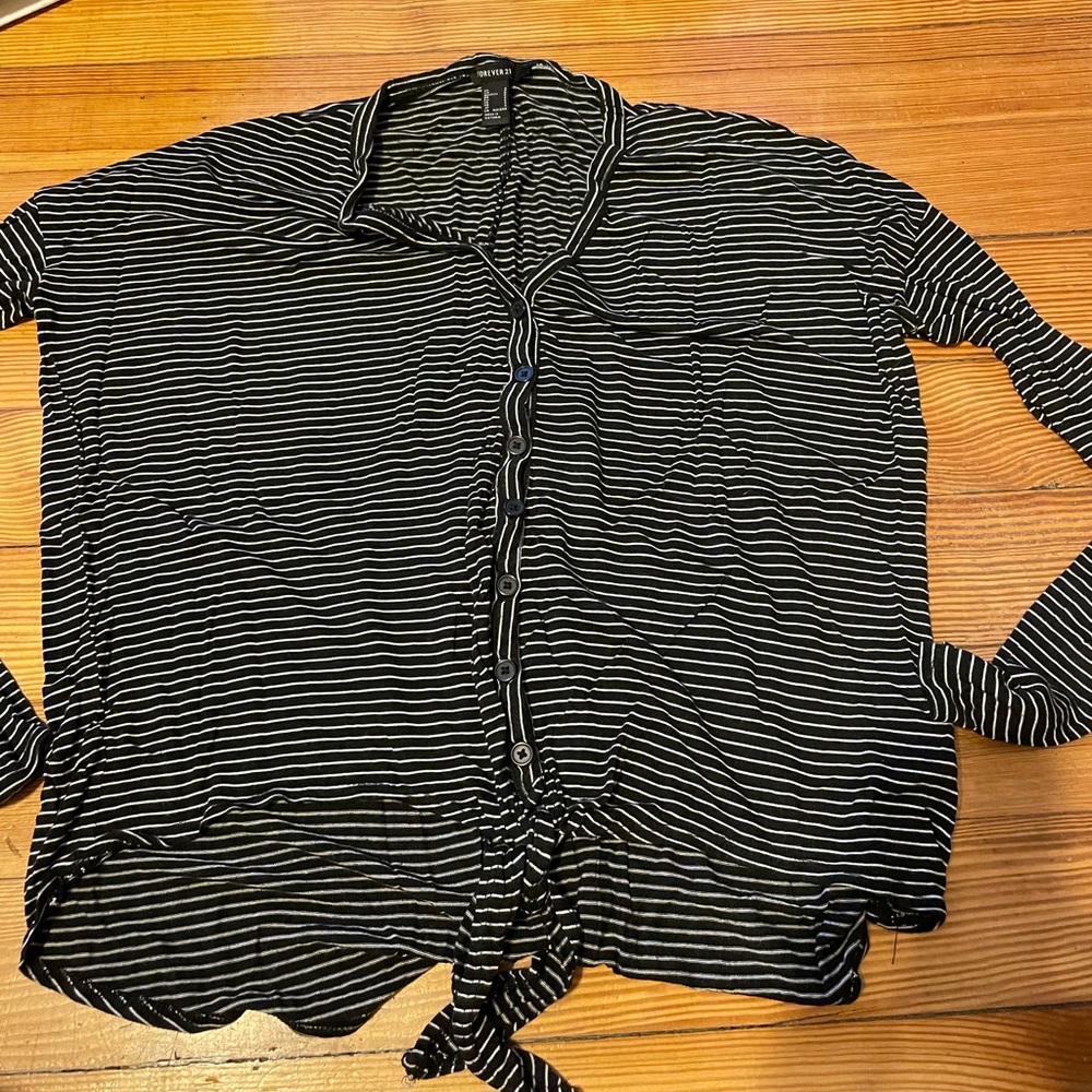 Forever 21 Small Black with White Stripes Long Sleeve